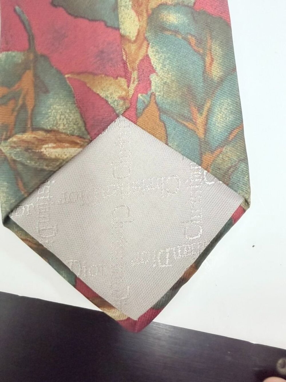 Christian Dior Monsieur Vintage Silk Tie Abstract Floral Leaf Burgundy Gold 4" - Picture 4 of 5